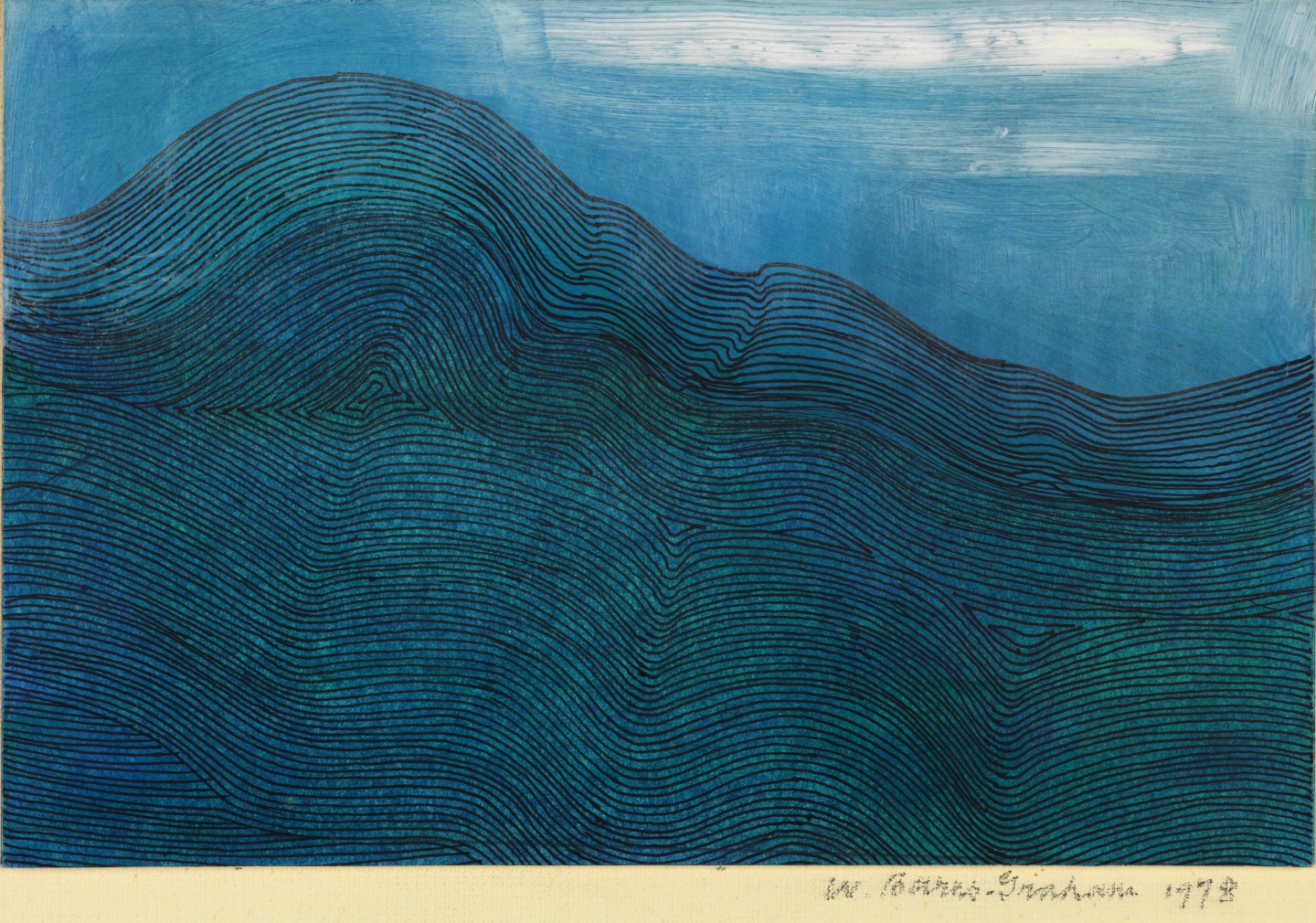 Linear Development Blue, 1978, pen/ink/mixed media/card