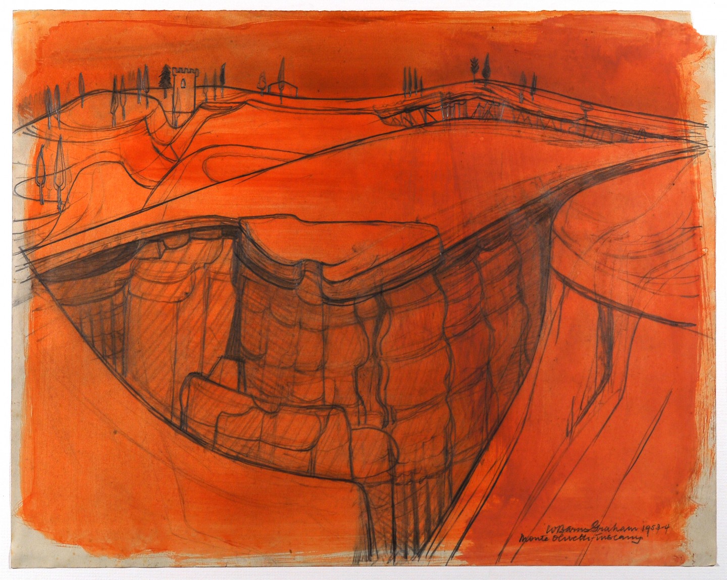 Monte Olivetti, 1954, pencil and tempera on paper