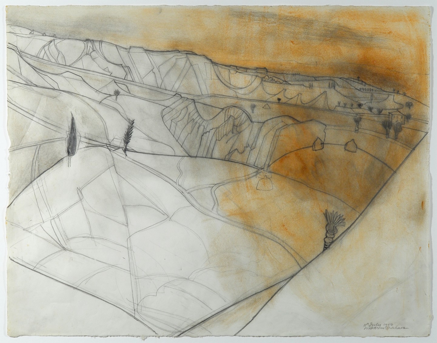 Evening, July, 1954, pencil on tempera on paper,
