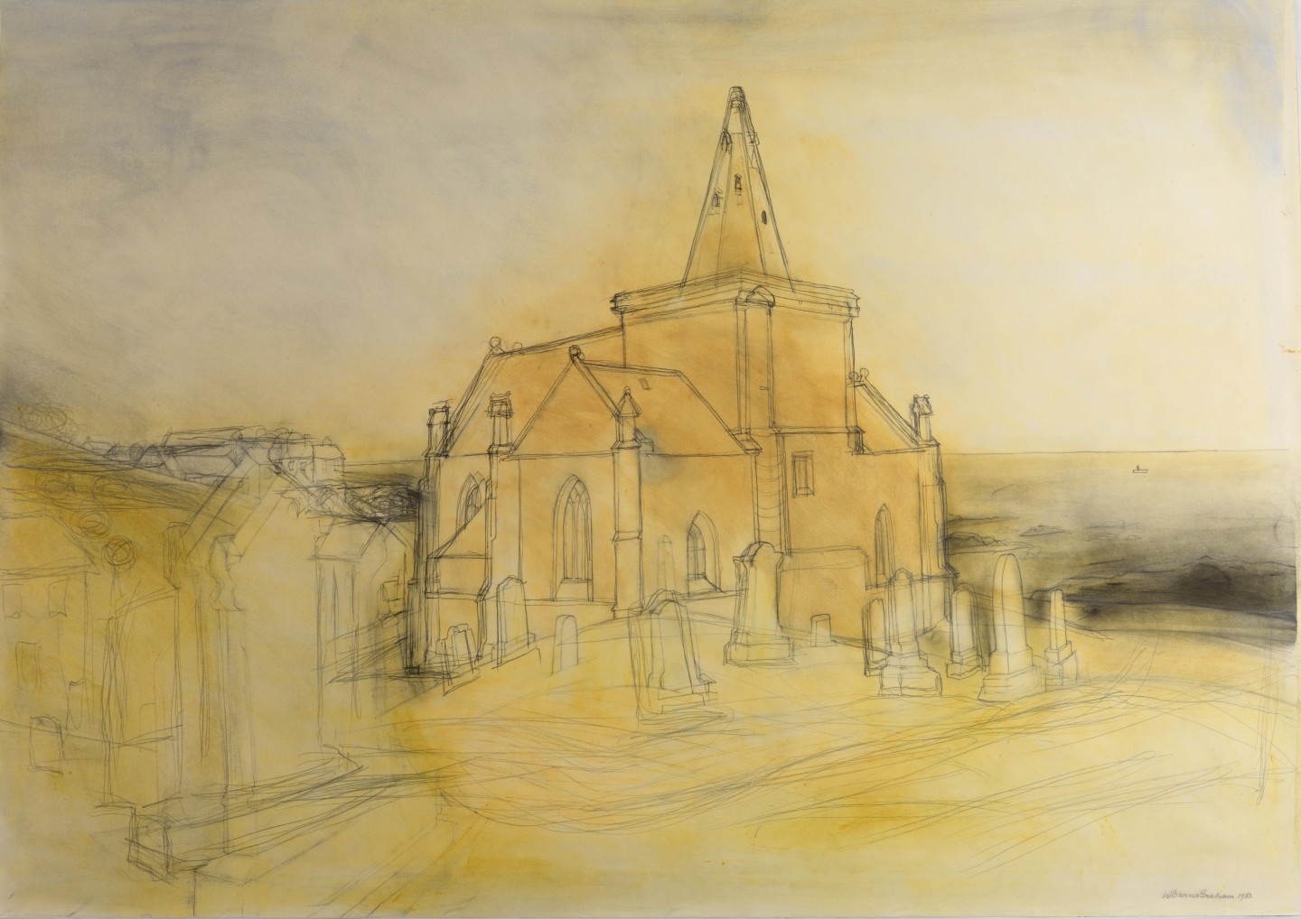 St Monans, 1982, pencil and oil on paper