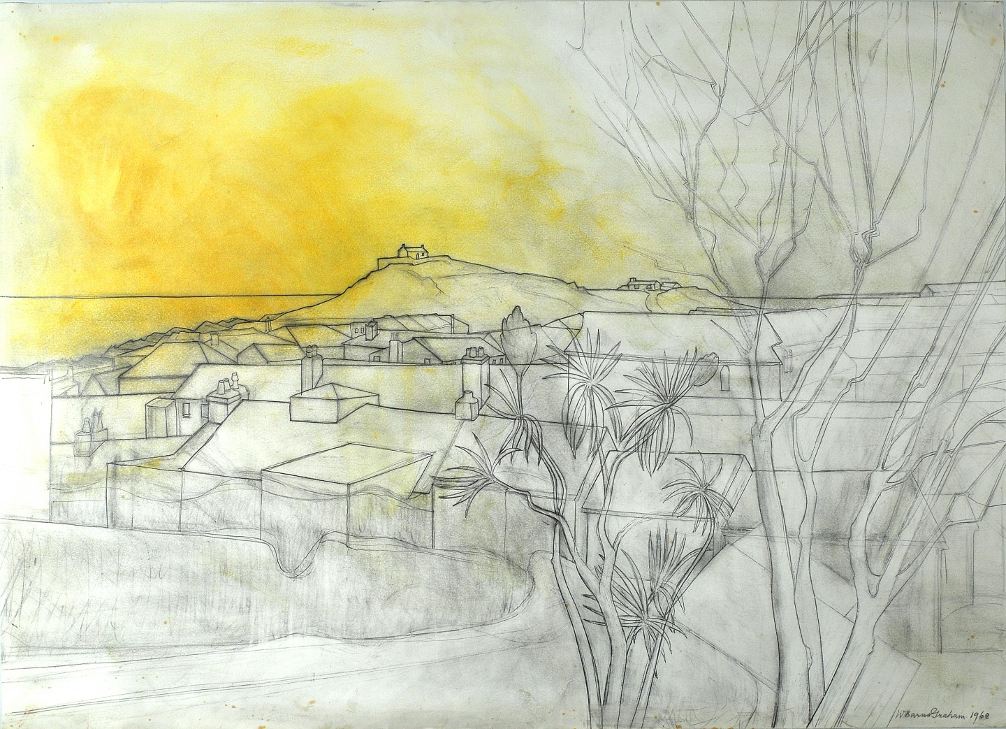 St Ives from Salubrious House, 1968, pencil and oil on paper