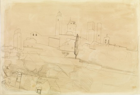 San Gimignano, 1954, pencil & tempera/paper